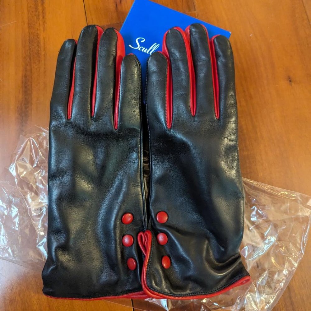 Scully & Scully New York, Ladies' Black Gloves with Red Buttons, New